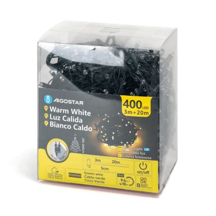 Aigostar - LED Zewnętrzny łańcuch świąteczny 400xLED/8 funkcji 23m IP44 ciepła biel