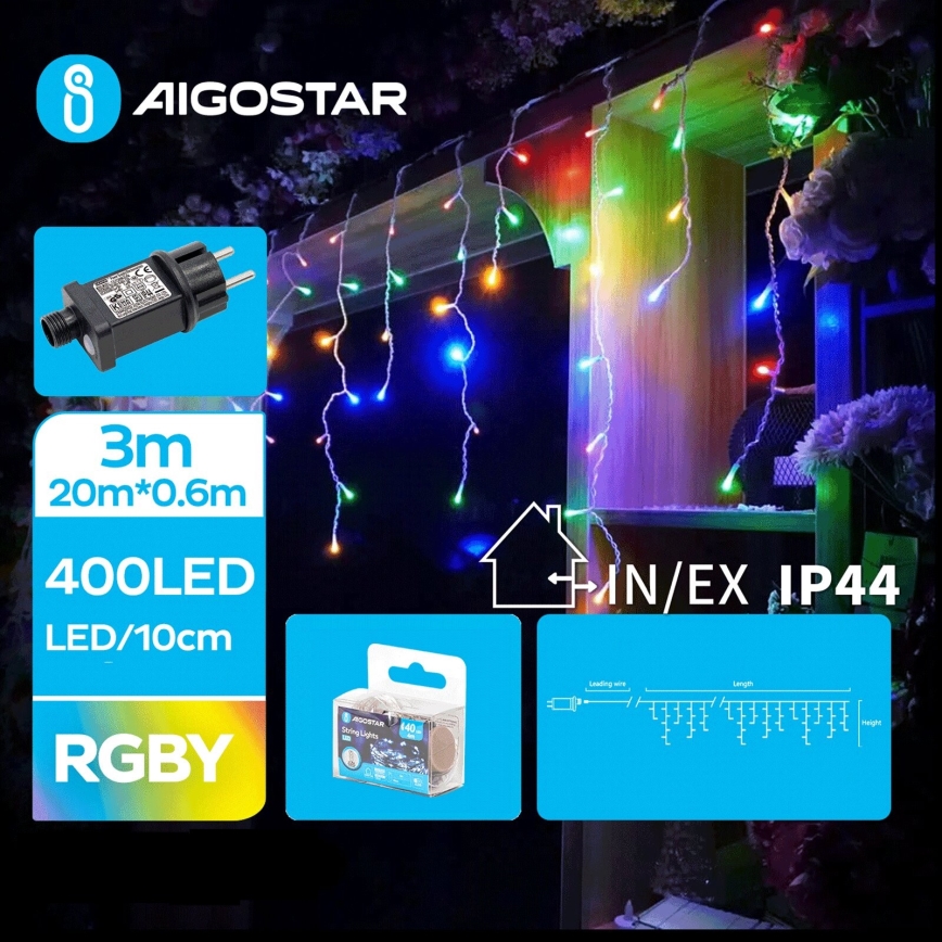 Aigostar - LED Zewnętrzny łańcuch świąteczny 400xLED/8 funkcji 23x0,6m IP44 wielobarwny