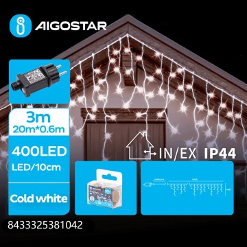 Aigostar - LED zewnętrzny łańcuch świąteczny 400xLED/8 funkcji 23x0,6m IP44 zimna biała