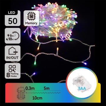 Aigostar - LED zewnętrzny łańcuch świąteczny 50xLED/8 funkcji 3xAA 5,3 m IP44 wielokolorowy