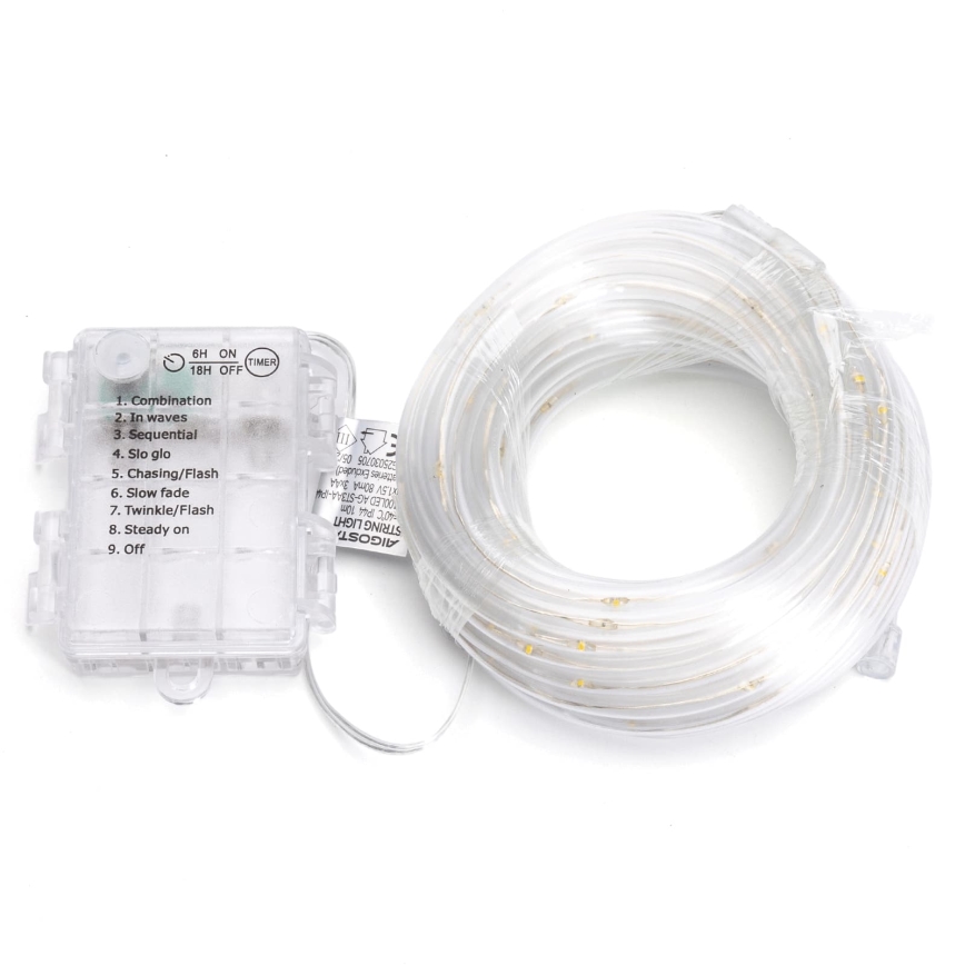 Aigostar - LED Zewnętrzny łańcuch świąteczny 50xLED/8 funkcji 3xAA 5,3m IP44 ciepła biel