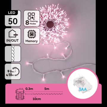 Aigostar - LED zewnętrzny łańcuch świąteczny 50xLED/8 funkcji 3xAA 5,3m IP44 różowy