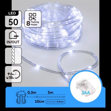 Aigostar - LED Zewnętrzny łańcuch świąteczny 50xLED/8 funkcji 3xAA 5,3m IP44 zimna biel
