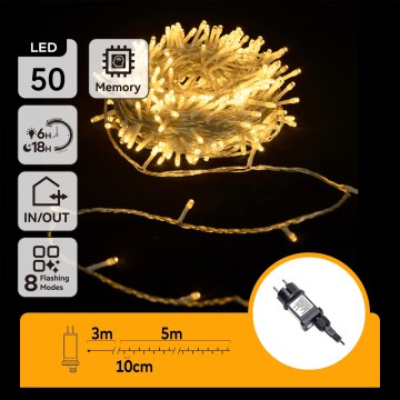 Aigostar - LED zewnętrzny łańcuch świąteczny 50xLED/8 funkcji 8m IP44 ciepła biała