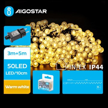 Aigostar - LED Zewnętrzny łańcuch świąteczny 50xLED/8 funkcji 8m IP44 ciepła biel