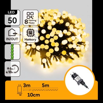 Aigostar - LED zewnętrzny łańcuch świąteczny 50xLED/8 funkcji 8m IP44 ciepła biel