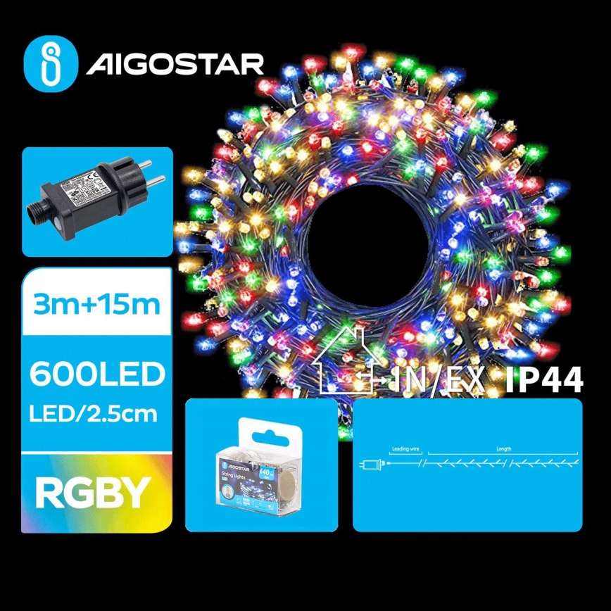 Aigostar - LED Zewnętrzny łańcuch świąteczny 600xLED/8 funkcji 18m IP44 wielobarwny