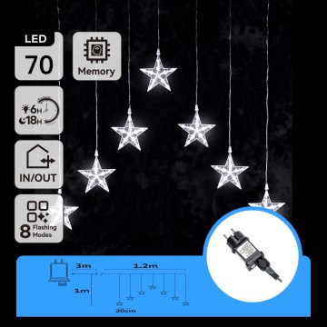 Aigostar - LED Zewnętrzny łańcuch świąteczny 70 diod LED 1,2 x 1 m IP44 zimne białe gwiazdy