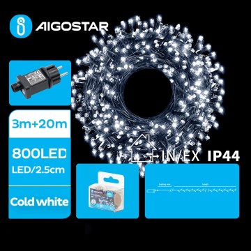 Aigostar - LED Zewnętrzny łańcuch świąteczny 800xLED/8 funkcji 23m IP44 zimna biel