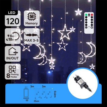 Aigostar - LED Zewnętrzny  łańcuch świetlny 120xLED/6W/230V/8 funkcji 3x0,6m IP44 zimne białe światło + pilot zdalnego sterowania