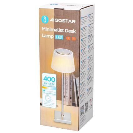 Aigostar - LED Zewnętrzna ściemnialna akumulatorowa lampa stołowa LED/4W/5V 3600mAh biały/matowy chrom IP54