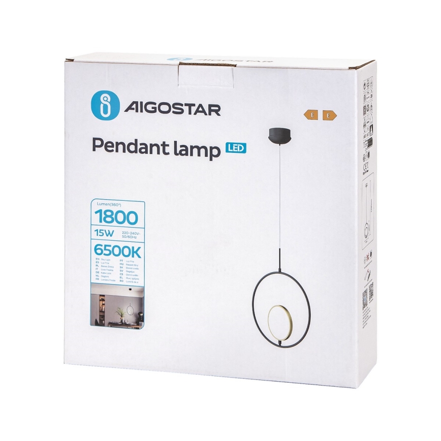 Aigostar - LED Żyrandol na lince LED/15W/230V 6500K czarny/złoty