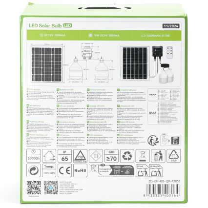 Aigostar - LED Żyrandol solarny 2xLED/70W/12V 12000 mAh 6500K śr. 12 cm + pilot zdalnego sterowania
