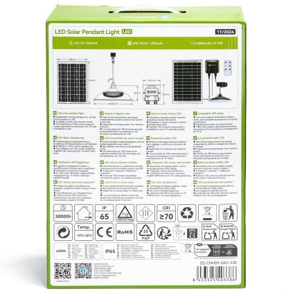 Aigostar - LED Żyrandol solarny LED/70W/12V 6000 mAh 6500K śr. 23,5 cm + pilot zdalnego sterowania