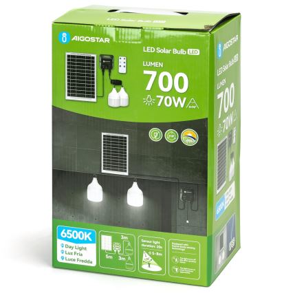 Aigostar - LED Żyrandol solarny z czujnikiem 2xLED/35W/12V 6000 mAh 6500K śr. 10 cm + pilot zdalnego sterowania