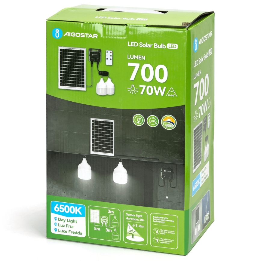 Aigostar - LED Żyrandol solarny z czujnikiem 2xLED/35W/12V 6000 mAh 6500K śr. 10 cm + pilot zdalnego sterowania