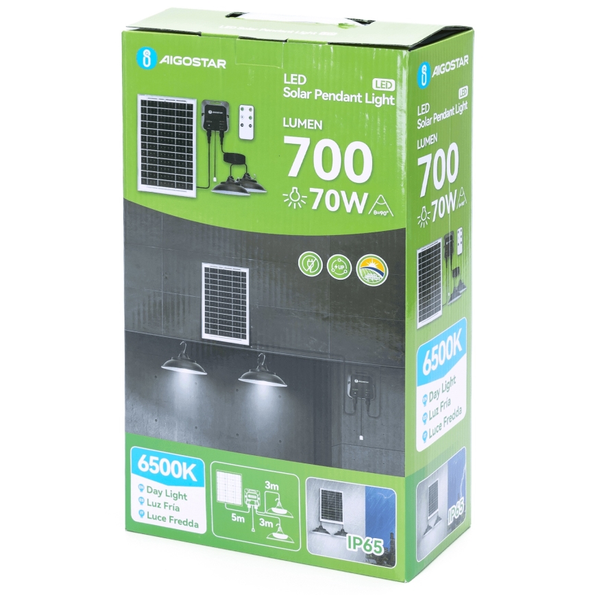 Aigostar - LED Żyrandol solarny z czujnikiem 2xLED/35W/12V 6000 mAh 6500K śr. 15 cm + pilot zdalnego sterowania