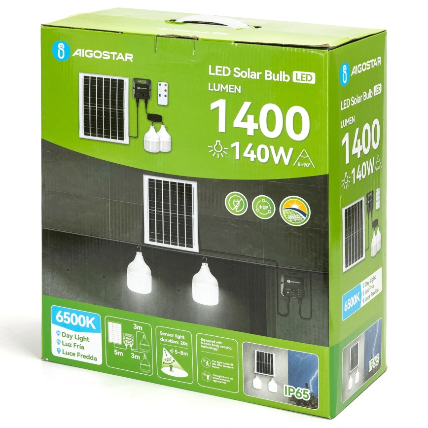 Aigostar - LED Żyrandol solarny z czujnikiem 2xLED/70W/12V 12000 mAh 6500K śr. 12 cm + pilot zdalnego sterowania