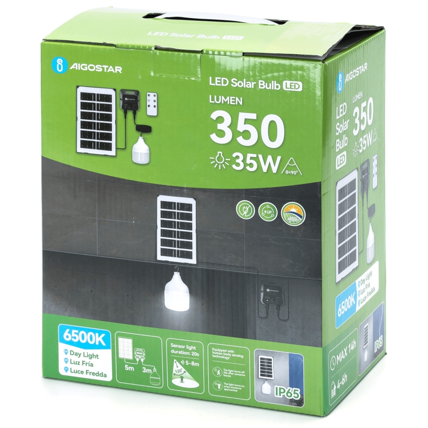 Aigostar - LED Żyrandol solarny z czujnikiem LED/35W/12V 3000 mAh 6500K śr. 10 cm + pilot zdalnego sterowania