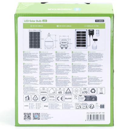 Aigostar - LED Żyrandol solarny z czujnikiem LED/35W/12V 3000 mAh 6500K śr. 10 cm + pilot zdalnego sterowania