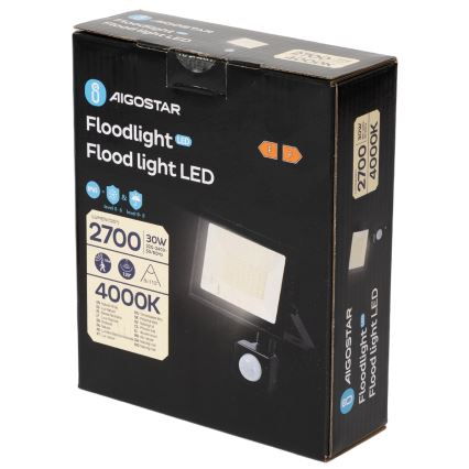 Aigostar - Naświetlacz LED z czujnikiem/30W/230V 4000K IP65