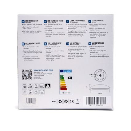 Aigostar - Oprawa sufitowa LED z czujnikiem LED/12W/230V 3000K śr. 28 cm
