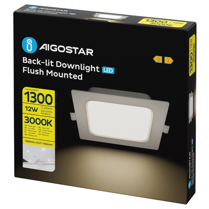 Aigostar - Oprawa sufitowa wpuszczana LED/12W/230V 3000K 17,5x17,5 cm biała