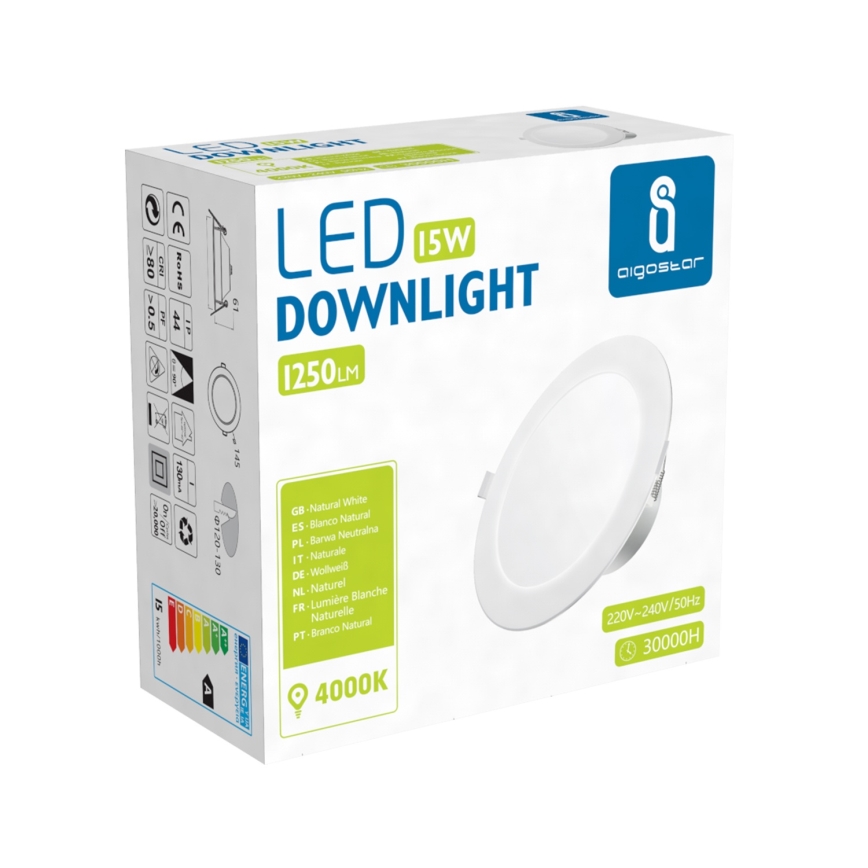 Aigostar - Łazienkowa oprawa do sufitu podwieszanego LED/15W/230V 4000K IP44 śr. 14,5 cm biała