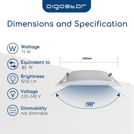 Aigostar - Łazienkowa oprawa do sufitu podwieszanego LED/15W/230V 4000K IP44 śr. 14,5 cm biała