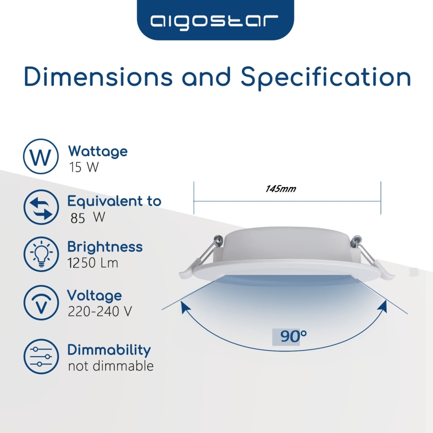Aigostar - Łazienkowa oprawa do sufitu podwieszanego LED/15W/230V 4000K IP44 śr. 14,5 cm biała
