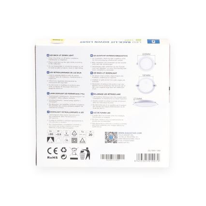 Aigostar - Oprawa wpuszczana LED 18W/230V, 3000K, Ø 22,2 cm, biała