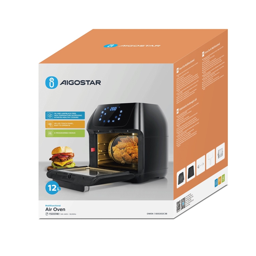 Aigostar - Piekarnik na gorące powietrze 1400W/230V 12l czarny