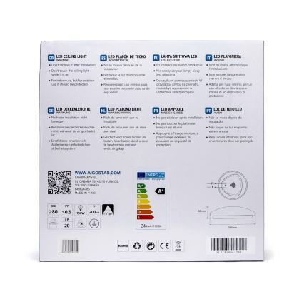 Aigostar - Plafon LED z czujnikiem /24W/230V 3000K