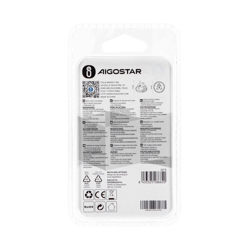Aigostar - Podróżny adapter do UE, biały