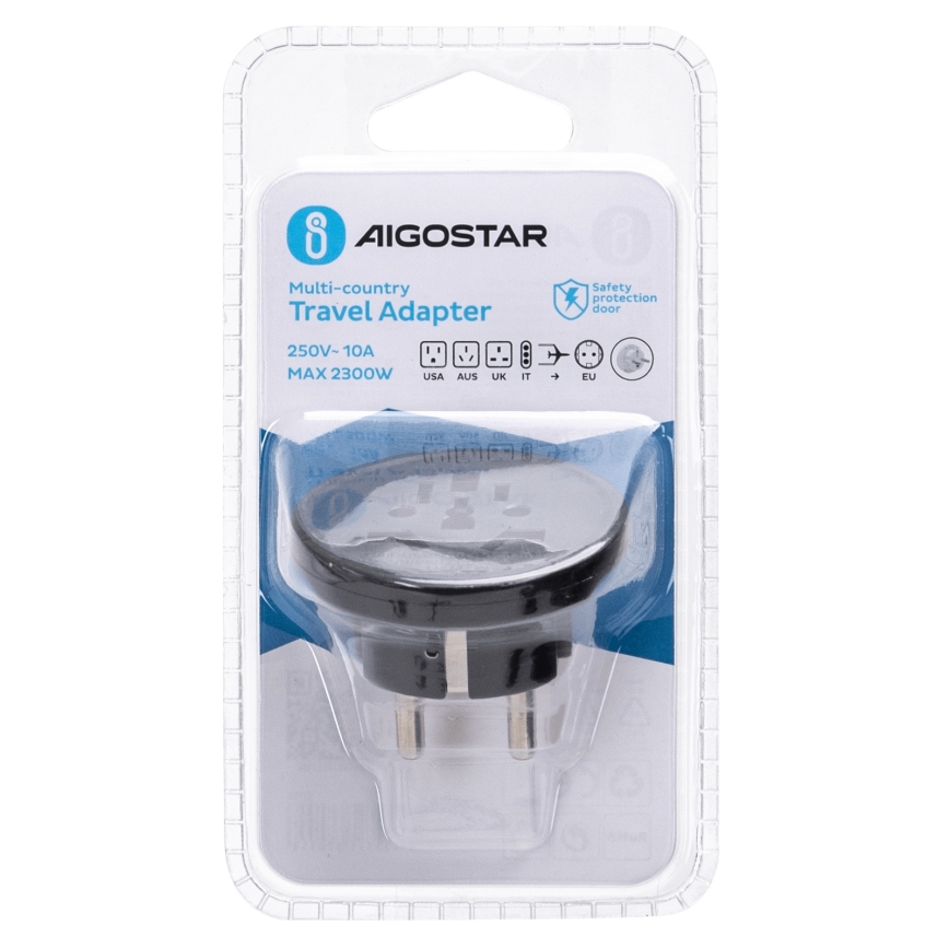 Aigostar - podróżny adapter do UE, czarny