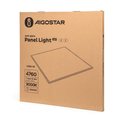 Aigostar - Panel LED do sufitu podwieszanego 28W/230V, wysoka wydajność, UGR19, 3000K, 59,5x59,5 cm