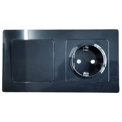 Aigostar - Podwójny łącznik nr 5 i gniazdo SCHUKO 230V z ramką, czarny