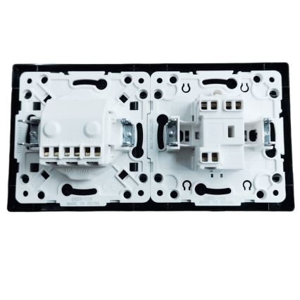 Aigostar - Podwójny łącznik nr 5 i gniazdo SCHUKO 230V z ramką, czarny