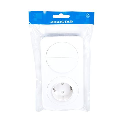 Aigostar - Podwójny włącznik nr 5 i gniazdo SCHUKO 230V z białą ramką