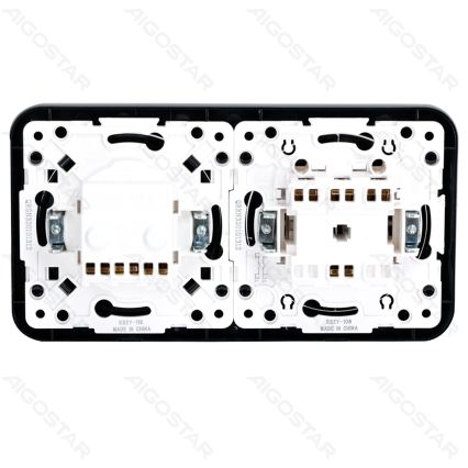 Aigostar - podwójny wyłącznik nr 5 i gniazdo SCHUKO 230 V z czarną ramką