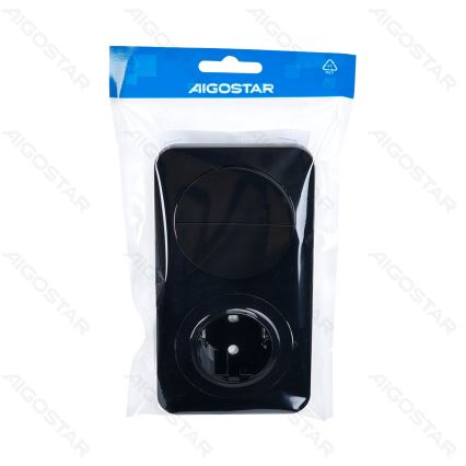 Aigostar - podwójny wyłącznik nr 5 i gniazdo SCHUKO 230 V z czarną ramką
