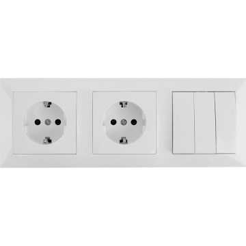 Aigostar - Potrójny wyłącznik nr 3 i 2 gniazda SCHUKO 230V z ramką, biały