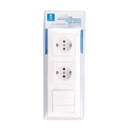 Aigostar - Potrójny wyłącznik nr 3 i 2 gniazda SCHUKO 230V z ramką, biały