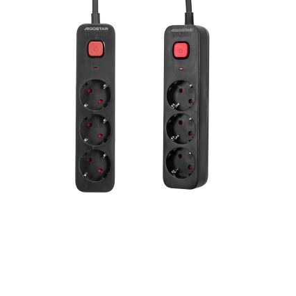 Aigostar - Przedłużacz z wyłącznikiem 3 gniazda Typ F 1,5m SCHUKO czarny