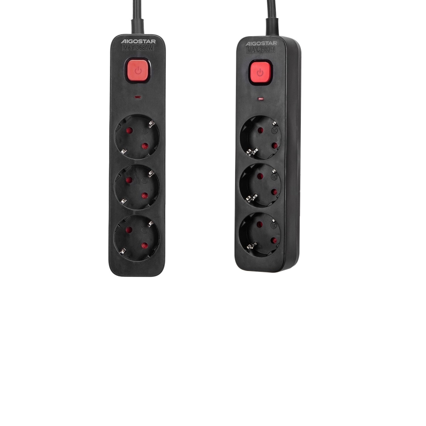 Aigostar - Przedłużacz z wyłącznikiem 3Z Typ F 1,5m czarny