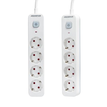Aigostar - Przedłużacz z wyłącznikiem 4Z Typ F 1,5m biały
