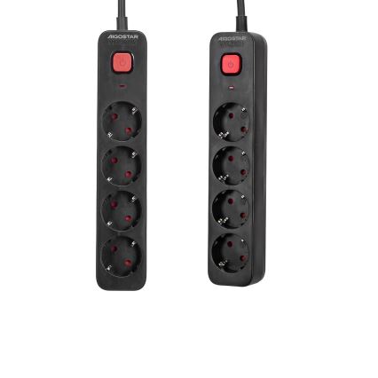 Aigostar - Przedłużacz z wyłącznikiem 4Z Typ F 1,5m czarny