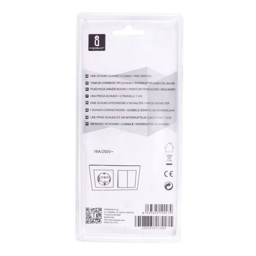 Aigostar - Przełącznik domowy z gniazdem 1x16A/250V