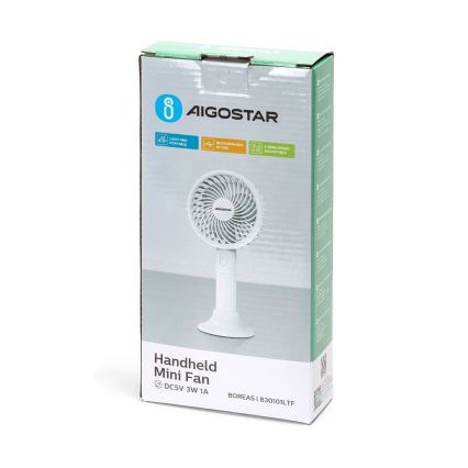 Aigostar - Przenośny wentylator ładowany 3W/5V 1500mAh USB biały