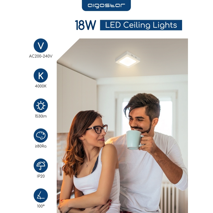 Aigostar - Przysufitowa lampa LED/18W/230V 4000K 22,6x22,6 cm biała